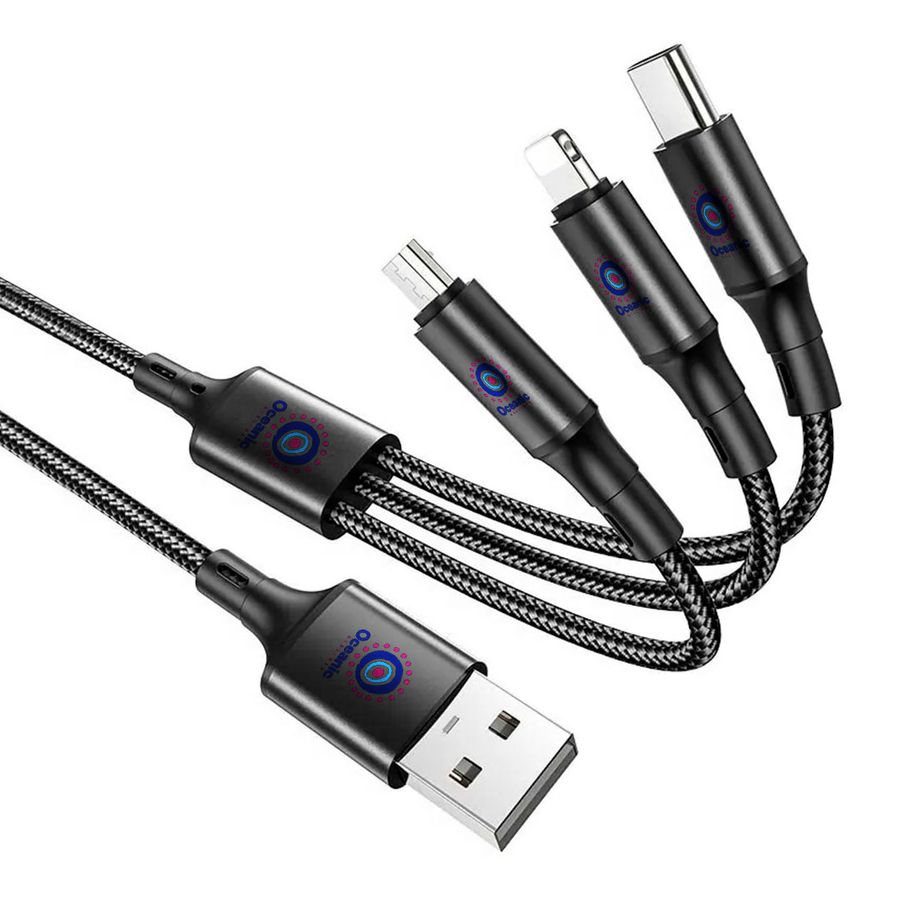 Nylon Braided 3-in-1 Charging Cables - Custom Shot Glass Now
